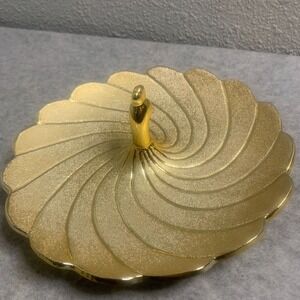 Gold Peacock Art Deco Hollywood Regency Jewelry Trinket Dish Diameter 9”